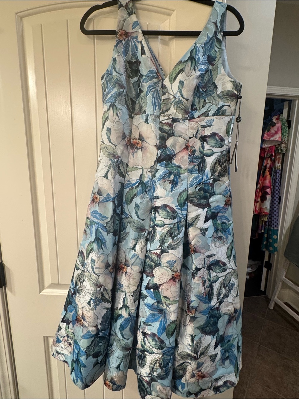 Adrianna Papell Blue Floral Fit-and-Flare Dress